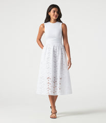 Round Neck Sleeveless Midi Embroidery Eyelet Resort Dress with Pockets
