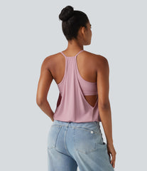 U-Neck Ruched 2-in-1 Built-in Bra InstantCool Quick Dry Casual Tank Top-UPF50+
