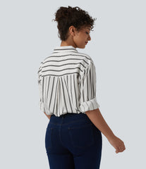 Long Sleeve Stripe Casual Shirt with Pockets