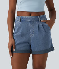 Halara Flex™ Mid Rise Rolled Hem Denim Casual Shorts with Pockets