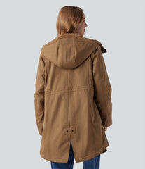 Hooded Drawstring Fleece Casual Parka Sherpa Jacket with Pockets