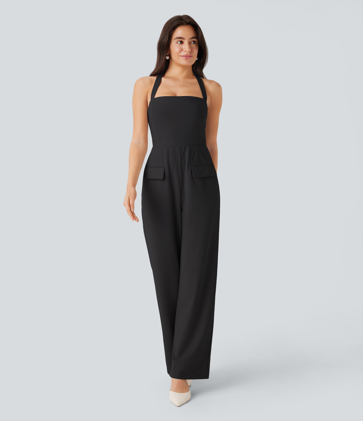Halter Adjustable G-hook Flap Pockets Jumpsuit