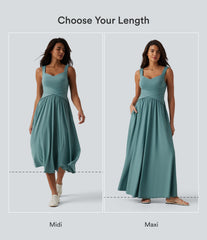 Built-in Bra Flowy Maxi Casual Dress with Pockets DD-F