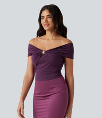 Off Shoulder Twisted Ruched Sleeveless Casual Top
