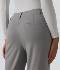 Halara Flex™ Asymmetric Mid Rise Straight Leg Crepe Work Pants with Pockets
