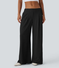 Low Rise Pocket Wide Leg Waffle Casual Pants
