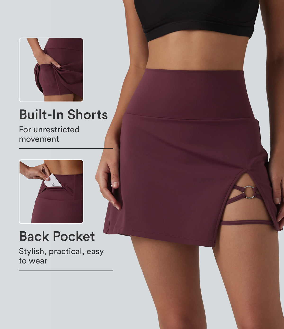 High Waisted Asymmetric Hem 2-in-1 A-line Mini Dance Skirt with Pockets