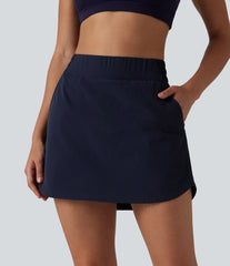 High Waisted Curved Hem 2-in-1 Mini Hiking Skirt with Pockets