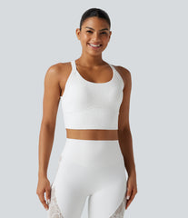 SoftlyZero™ Twisted Backless Contrast Lace Built-in Bra Yoga Tank Top-UPF50+