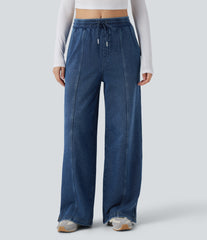 Halara Flex™ High Waisted Drawstring Split Straight Leg Casual French Terry Sweatpants Jeans with Pockets