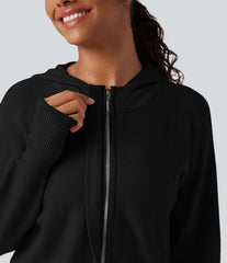 Hooded Long Sleeve Drawstring Casual Cardigan