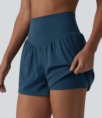 SoftlyZero™ Airy High Waisted Crossover Back 2-in-1 InstantCool Yoga Shorts with Pocket