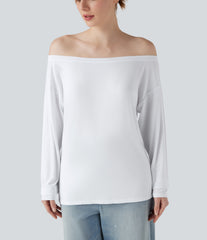 Off Shoulder Long Sleeve Casual T-Shirt