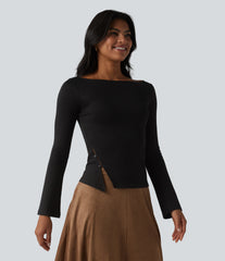 Boat Neck Long Sleeve Work Top
