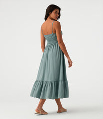 Tie Front Flowy Midi Casual Linen-Feel Slip Dress