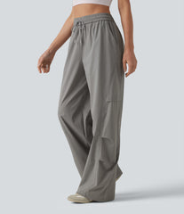High Waisted Drawstring Parachute Casual Pants with Pockets
