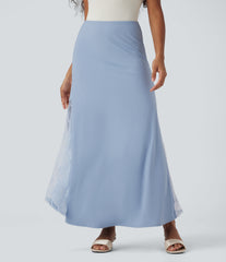 SoftlyZero™ Airy High Waisted Contrast Lace Flowy InstantCool Maxi Skirt
