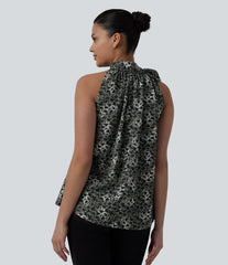 Stand Collar Leopard Print Casual Tank Top