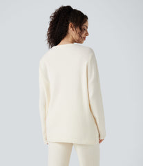 Round Neck Long Sleeve Sweater Knit Lounge Top