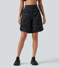 Halara UltraSculpt™ Camo Print High Waisted Tummy Control Curved Hem Running Shorts 9" with Pocket