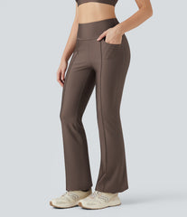 Reflective High Waisted Bootcut Sheen Training Leggings with Pockets