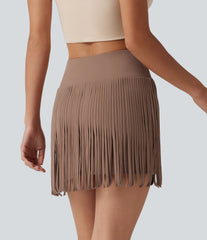 Halara UltraSculpt™ Cool Quick Dry Crossover High-waisted 2-in-1 Fringe Hem Bodycon Mini Party Skirt-UPF50+