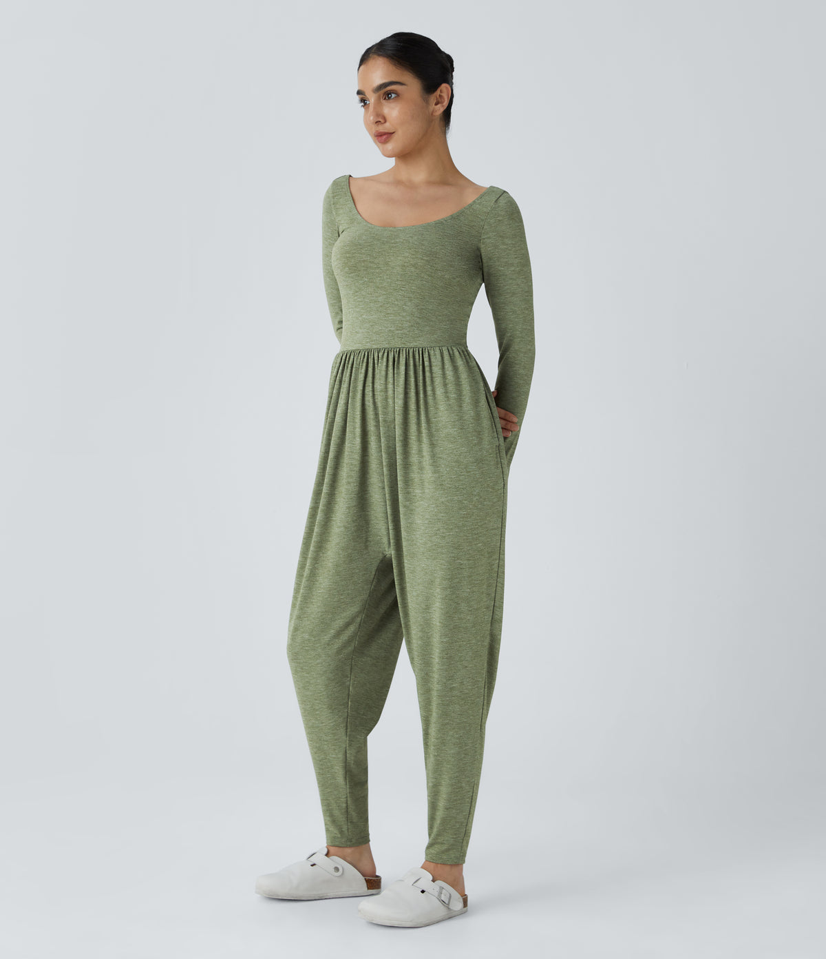 Scoop Neck Pocket Casual Harem Jumpsuit