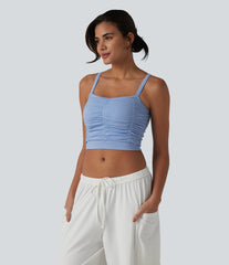OneForm Seamless Flow Crisscross Back Ruched Cropped Built-in Bra Yoga Tank Top