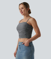 Gingham Ruched Cropped Workout Tank Top