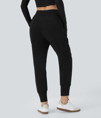 High Waisted Foldover Pocket Harem Fleece Casual Cargo Joggers