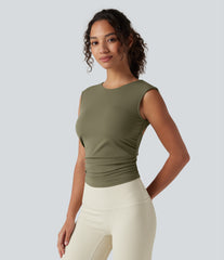 SoftlyZero™ Airy Boat Neck Cut Out Built-in Bra Ruched InstantCool Yoga Tank Top