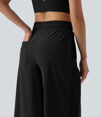 High Waisted Drawstring Wide Leg Quick Dry Running Pants with Pockets