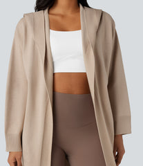 Hooded Long Sleeve Longline Casual Cardigan with Pockets