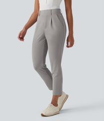 High Waisted Tapered Crepe Golf Pants with Pockets