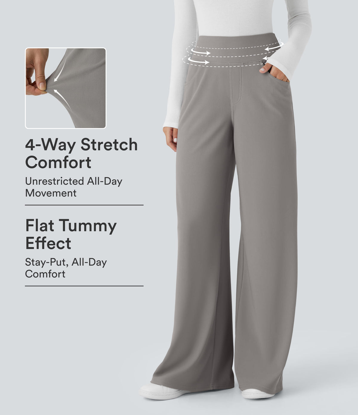 Halara Flex™ High Waisted Tummy Control Pockets Wide Leg Baggy Micro Waffle Work Pants