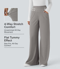 Halara Flex™ High Waisted Tummy Control Pockets Wide Leg Baggy Micro Waffle Work Pants