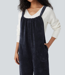 Tie Back Chenille Waffle Casual Overalls with Pockets
