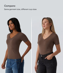 Halara Cotton Jersey V-neck Short Sleeve Built-in Bra Casual T-Shirt B-DD Cups