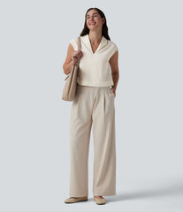 Cap Sleeve Casual Linen-Feel Shirt