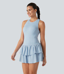 Breezeful™ Racerback Sleeveless Tiered Ruffle Hem Built-in Bra 2-in-1 Quick Dry Casual Dress