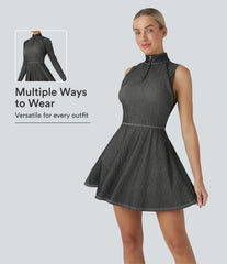 Halara Flex™ Zipper Removable Sleeve Thumb Hole Flare Mini InstantCool Washed Denim Tennis Active Dress