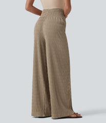 Mid Rise Drawstring Texture Resort Baggy Pants with Pockets