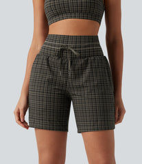 Halara UltraSculpt™ Plaid Ultra High-Waist Drawstring 2-in-1 Yoga Shorts 7" with Pockets