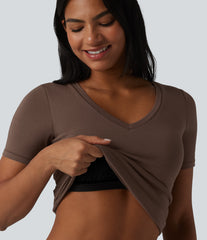 Halara Cotton Jersey V-neck Short Sleeve Built-in Bra Casual T-Shirt B-DD Cups