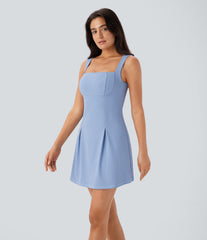 SoftlyZero™ QuickDry Square Neck Sleeveless 2-in-1 Pocket Mini Tennis Active Dress