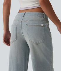 Halara Flex™ Low Rise Straight Leg Washed Casual Jeans with Pockets