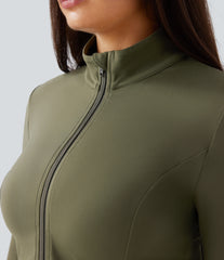 SoftlyZero™ Stand Collar Thumb Hole Pockets Pleated Zipper Slim Jacket-UPF50+