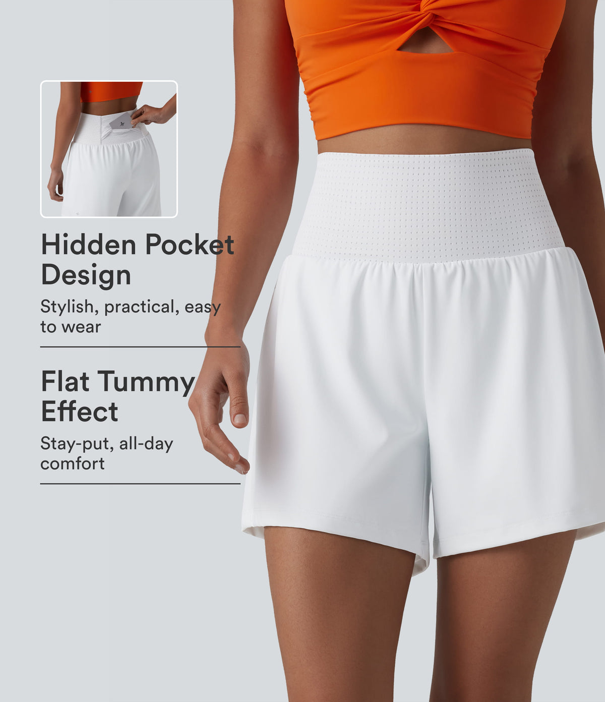 High Waisted Eyelet Tummy Control 2-in-1 Yoga Shorts 5'' with Pockets