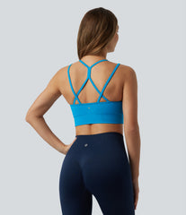 OneForm Seamless Flow Low Support V Neck Crisscross Backless Built-in Bra Cropped Yoga Sports Bra