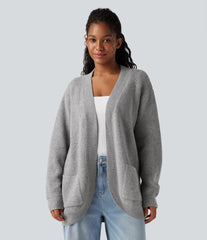 Open Front Long Sleeve Casual Cardigan with Pockets